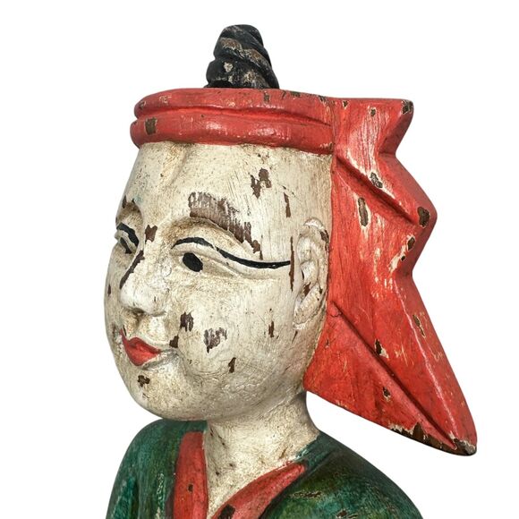 Vintage Asian Thai Hand Carved Wooden Carving Drummer Carving Musician Statue - Picture 5 of 12